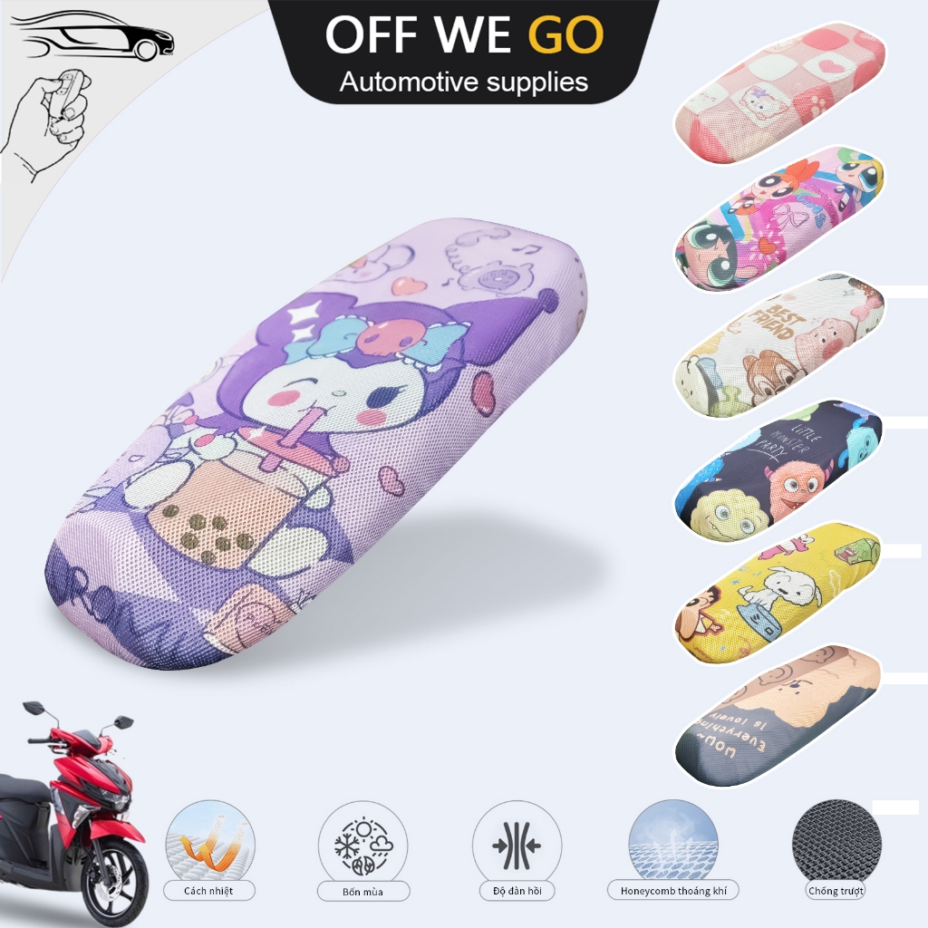 New Cartoon 3D Motocicleta Seat Cover Waterproof Sunscreen Scooter Isolamento Térmico Nylon Elastic Mesh Mat Motocicleta
