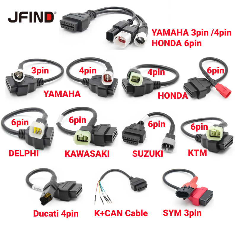 Para Yamaha Honda Motocicleta 3Pin 4Pin 6Pin K CAN A 16PIN Porta OBD 2 OBD2 Conector De Moto Cabo De Diagnóstico De Extensão