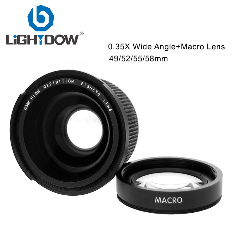 Lightdow 0.35X Lente De Olho De Peixe Super Wide Angle Fisheye + Macro Para Câmera DSLR 49mm 52mm 55mm 58mm