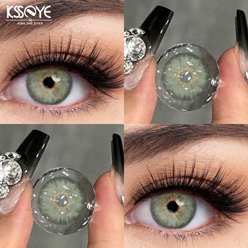 2pcs Lentes De Contato Coloridas 14.0mm Tamanho Mini Siri Série Uso Anual Marrom Verde