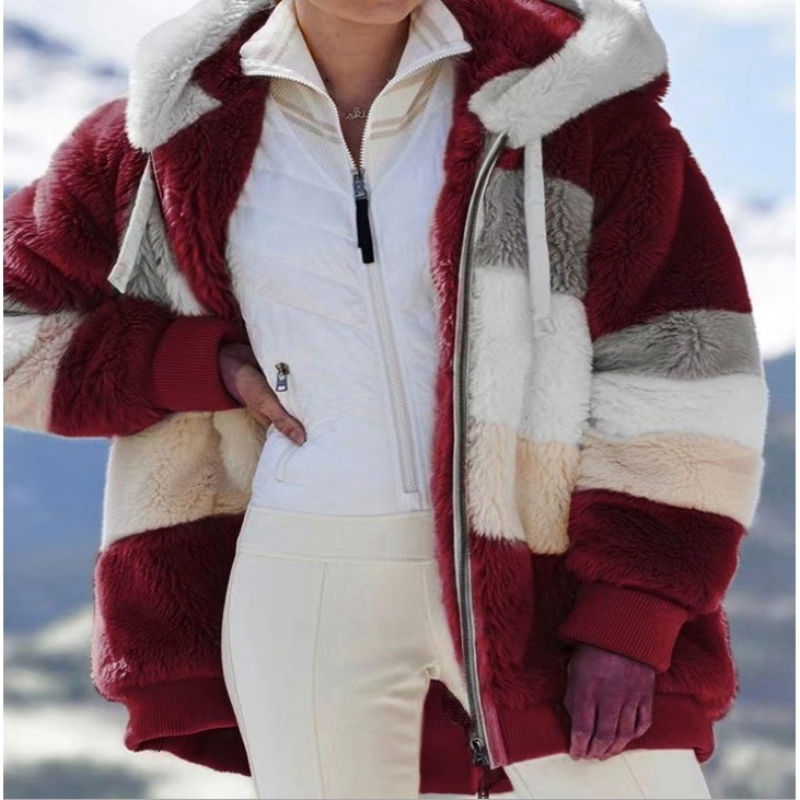Casaco de pelúcia com capuz feminino casaco teddy plus size de inverno quente de pelúcia de outono solto