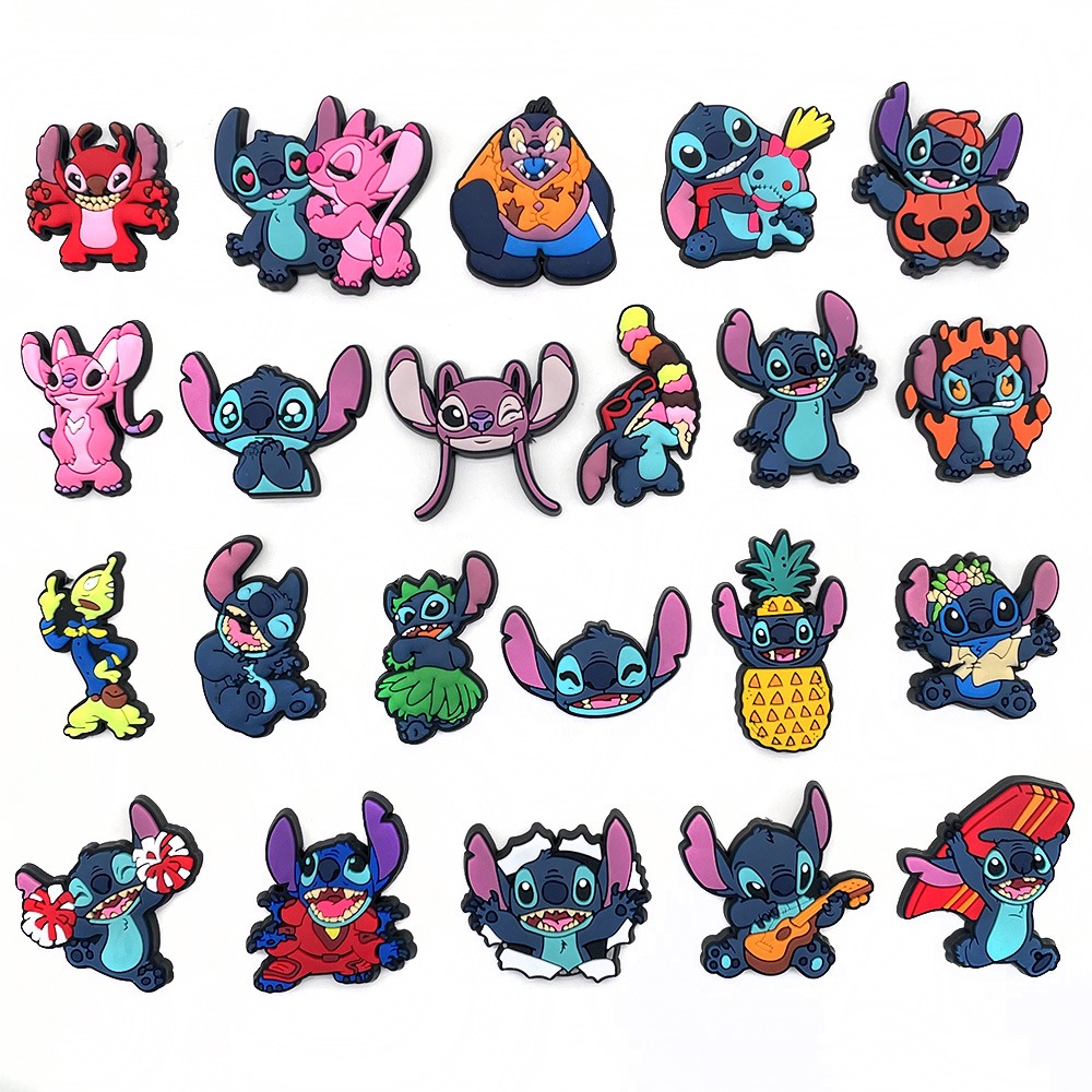 20/22 Pçs Disney stitch Dos Desenhos Animados PVC Sapato Conjunto Croc Encantos Fivela Acessórios Sapatos Decoração Para Crianças Presente De Festa