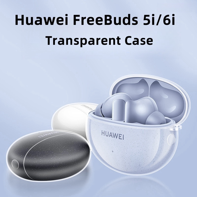 Capa Transparente Para Huawei FreeBuds 6i/5i Com Gancho Protetora Anti-Queda