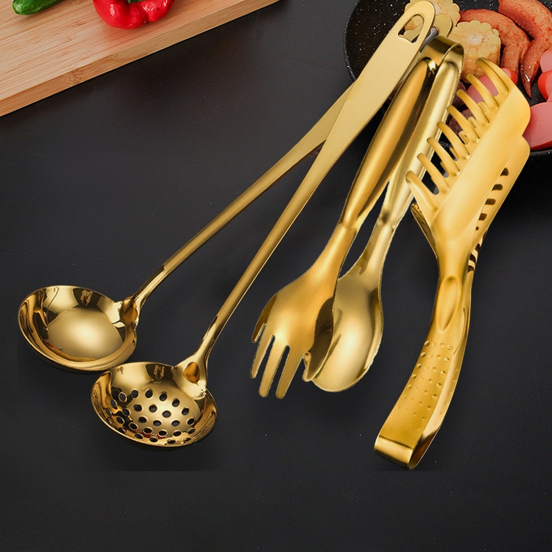 Talheres Kit 4 De Aço Inox Utensílios Pinça para pão, pinça para bife, colher de sopa, escorredor