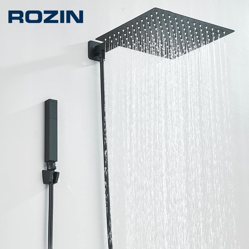 Kit Ducha Chuveiro De Banheiro 20/30cm Inox Quadrada Com Ducha Manual+1,5m Mangueira Preto,Dourado