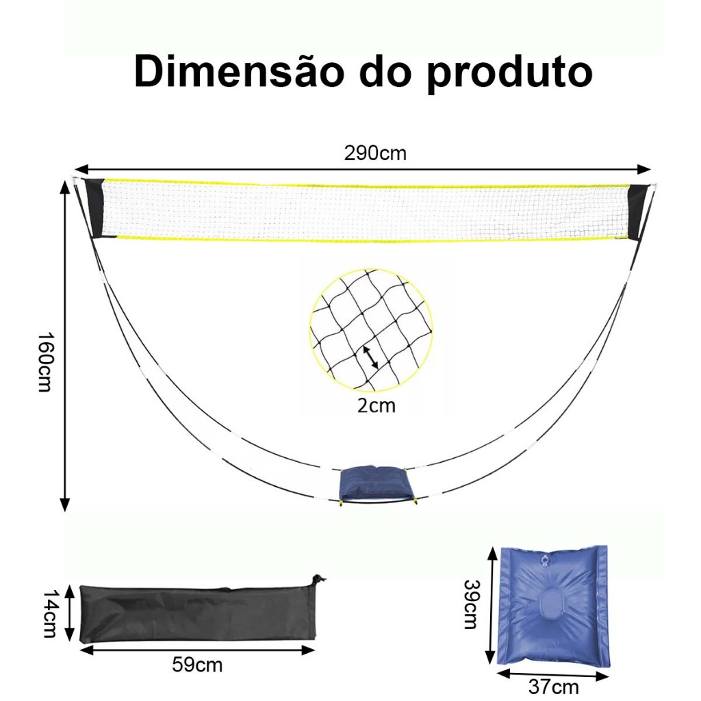 Rede simples de Badminton, bola de picles esportiva, vôlei de praia, 160x290cm