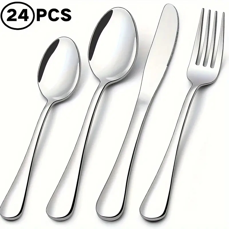 24 Peças Talheres Prata de Aço Inox Garfo Colher Faca Colher De Mesa