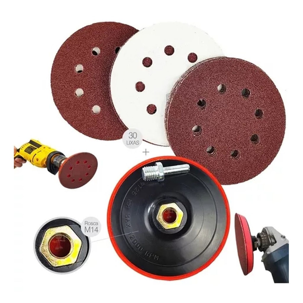 Suporte Para Tampa De Lixadeira + 30 Discos De Lixa 125mm