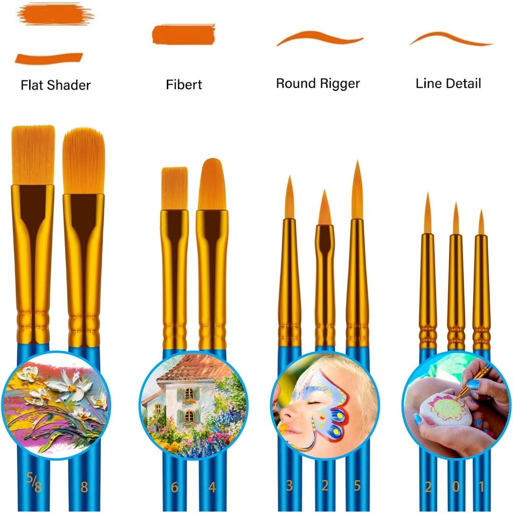 Kit com 10 Pincéis artísticos para pintura cerdas macias - Aquarela, Guache, Óleo, Acrílica