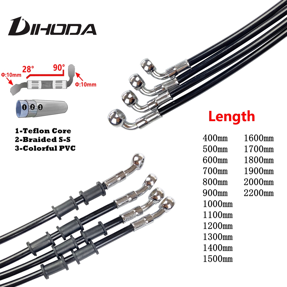 Preto 400mm-2200mm 28-90 Motocicleta Mangueira De Freio Hidráulico Linha Tubulação Cabo Trançado Óleo