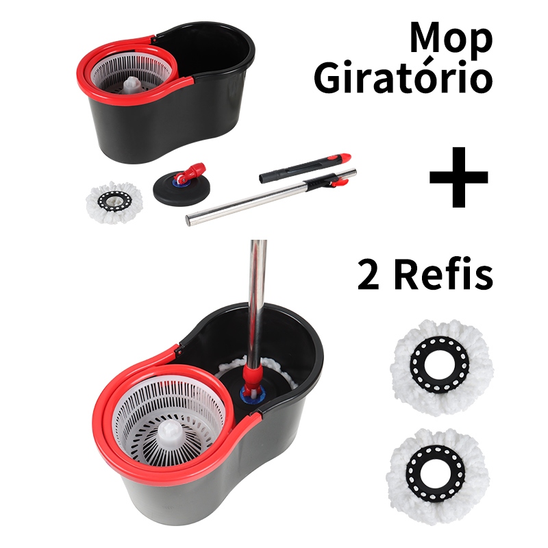 haosin Mop Giratório Plástico 360°Regulável 2 Refis Mop Balde Centrífuga com Rodinha E Alça Rodo