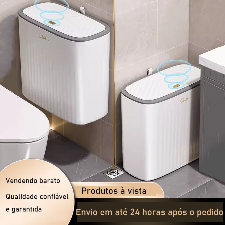 haosin Lixeira Estreita Grande 14L com Tampa de Pressão Clique, Sem Furos para Cozinha e Cesto de Lixo para Banheiro