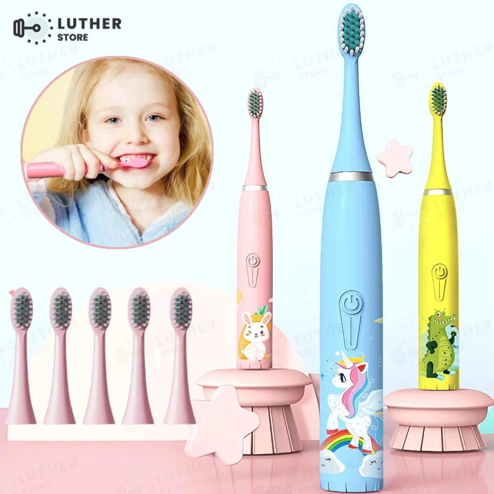 Escova Dental Elétrica Ultra-Sônica Para Crianças Acústica Onda Fofa Cabelos Suaves Dupla Face Limpa Cuidados
