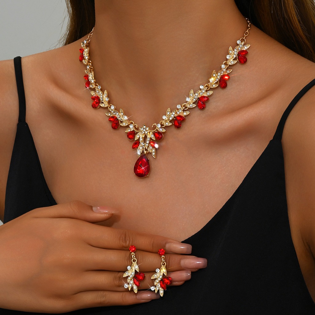 Jóias De Noiva Clavícula Colar Brincos De Duas Peças Senhoras Liga Conjunto Vestido De Casamento Com
