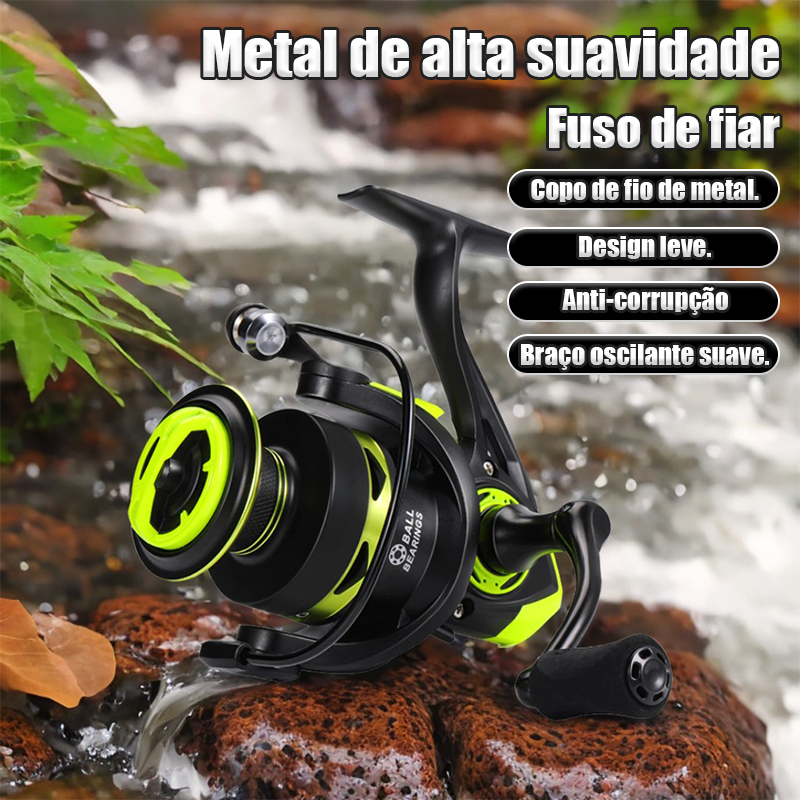 Carretel De Pesca 60Kg 5.2 : 1 Giratório 1000 Com Cabo EVA Fruta Verde Escura
