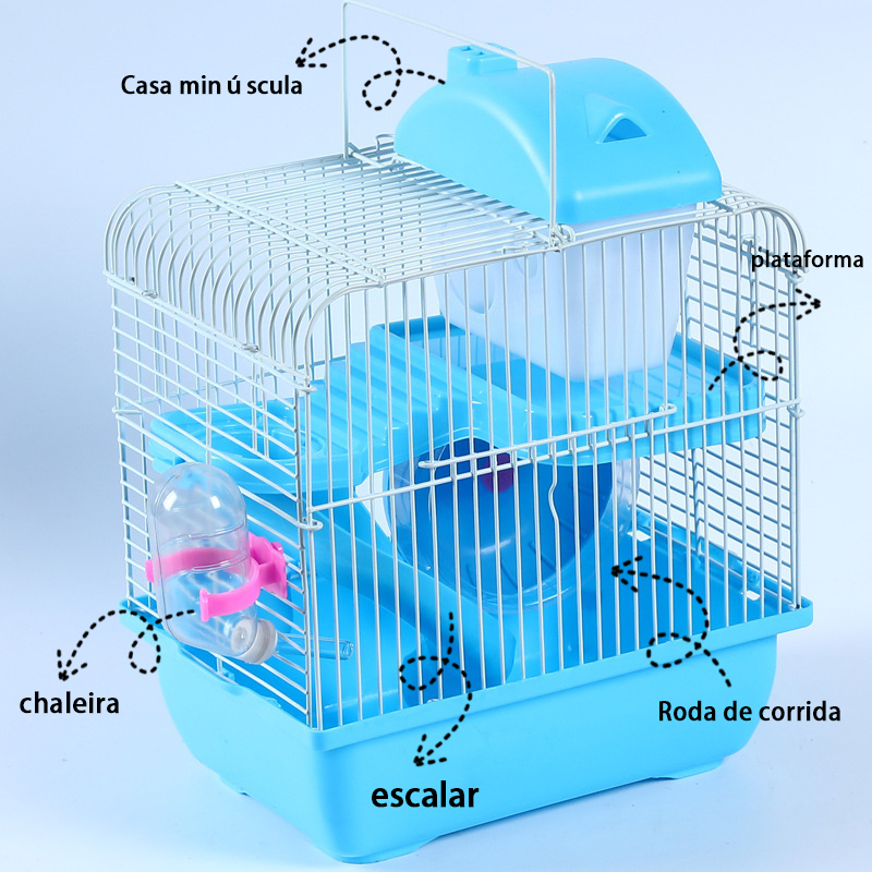 MIW Gaiola Dupla Colorida para Hamsters - com Tubos, Roda e Casa em Malha Anti-Mordida