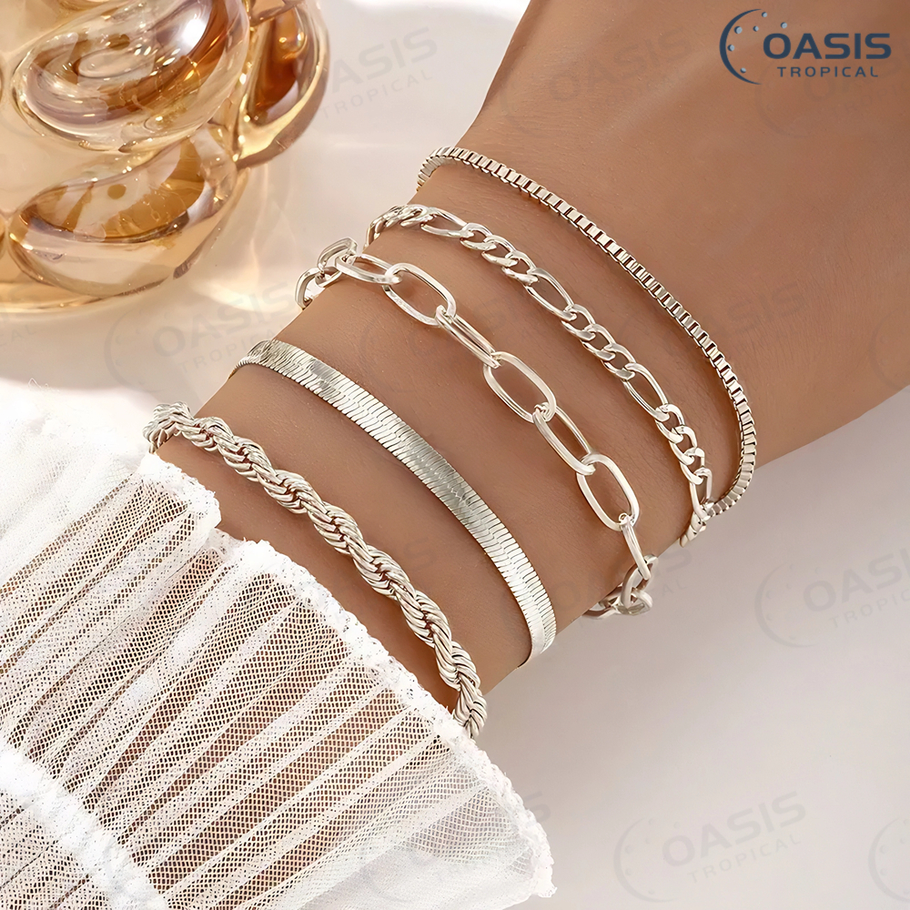 5pcs pulseiras em aço inoxidável hipoalergênico não escurece a prova d’água