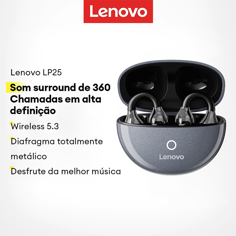Lenovo LP25 Fone De Ouvido Bluetooth Transparente Alto E Baixo Uso Extralongo