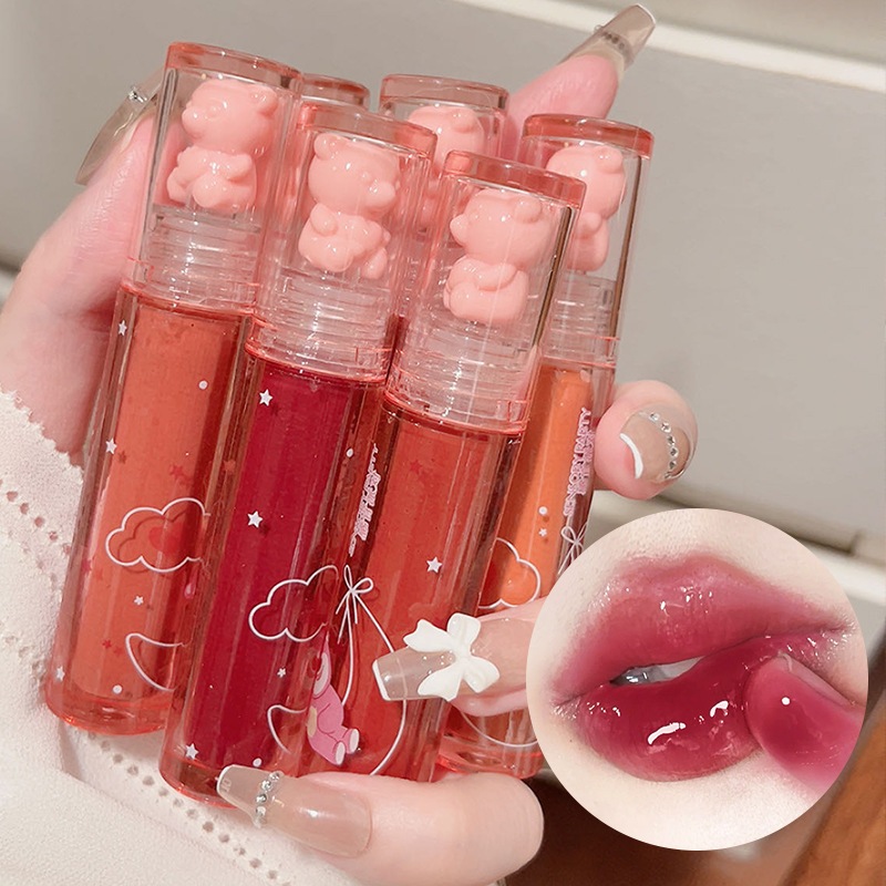 6 Cores Crystal Frozen Berry Bear Lip Glaze Batom De Maquiagem Barato