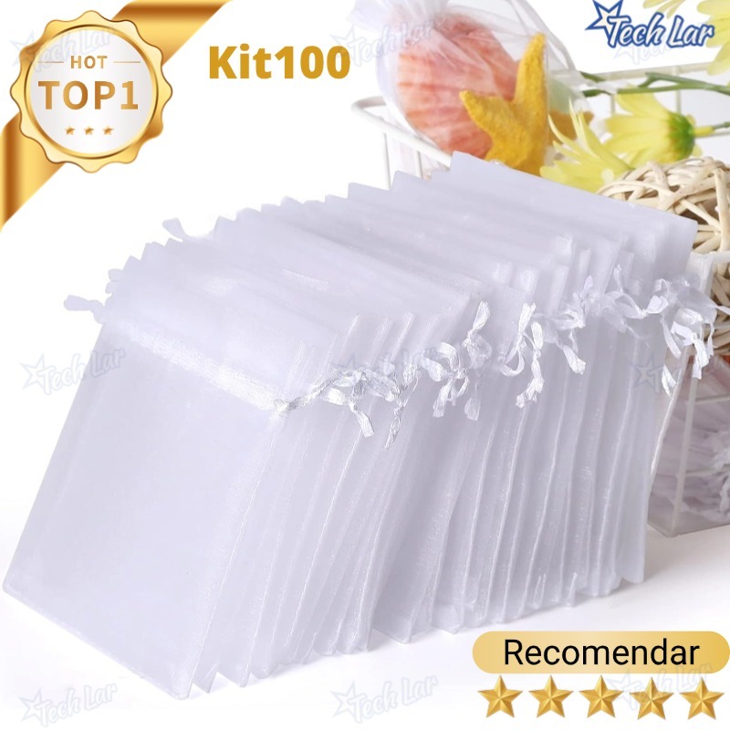 Kit 50/100 Un Saco Saquinho Organza Tule Saquinho 7x9 9x12 10x15 Branco Natal Festa Casamento Natal-TL