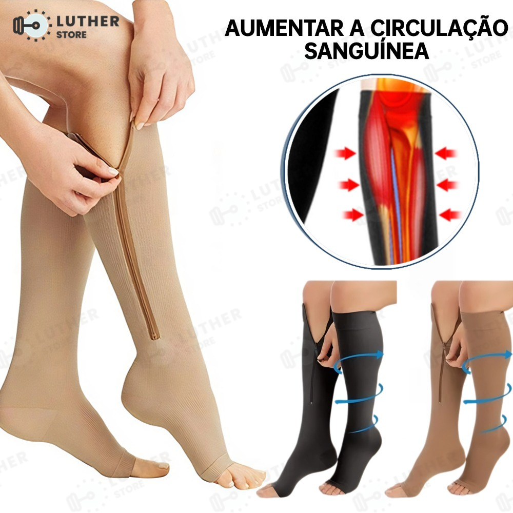 Par Meia Média Compressão Varizes Pernas Cansadas Inchaço Dores 3/4 Zíper 20-30 Mmhg Compressão Unissex