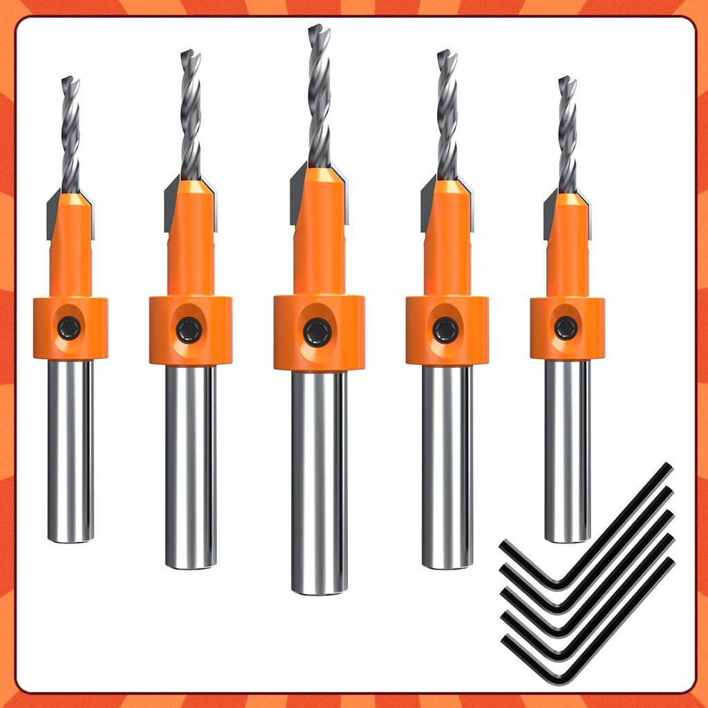 Kit Com 5 Peças Broca Escareadora Rebaixo De Parafuso Em Madeira Com Limitador 3mm X 8mm