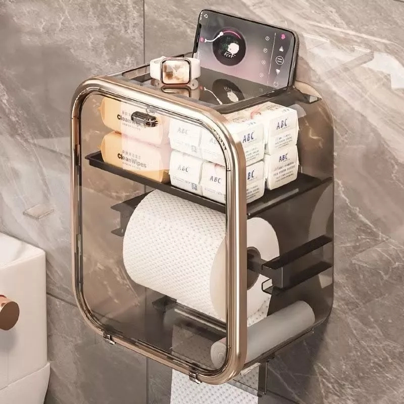 Haosin Porta Papel Higiênico para Banheiro Aço Inoxidável com Compartimento Organizador sem Furação