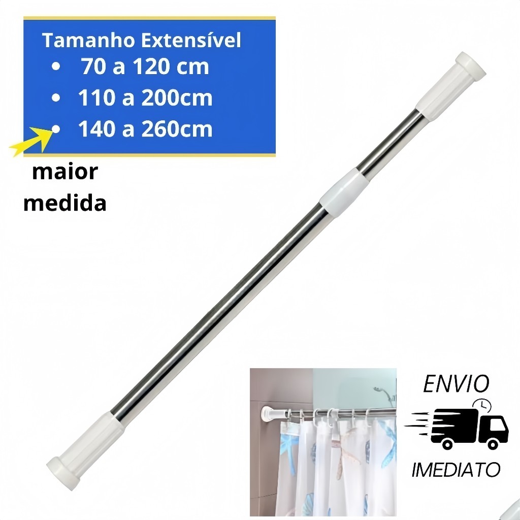 Varão Ajustável Multiuso para Cortina Box Varão Bastão Para Banheiro Extensível Universal Ajustável