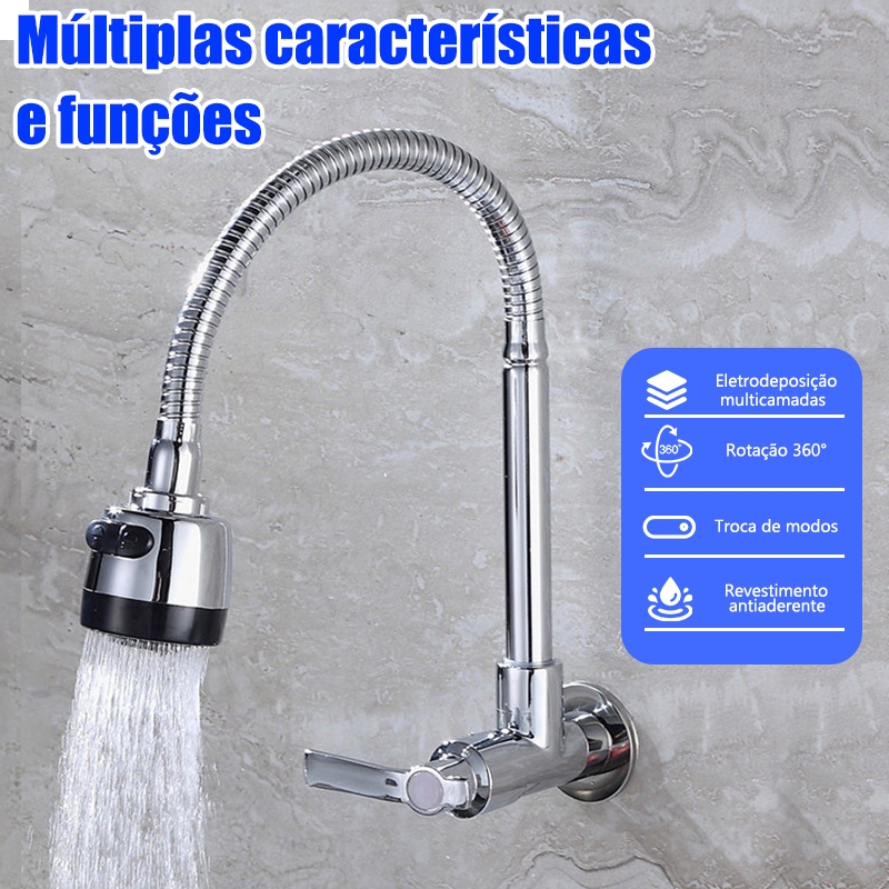 Torneira Cozinha Gourmet Bancada Parede Reparo Mangueira Cano Flexível 3/4 Volta Cromo