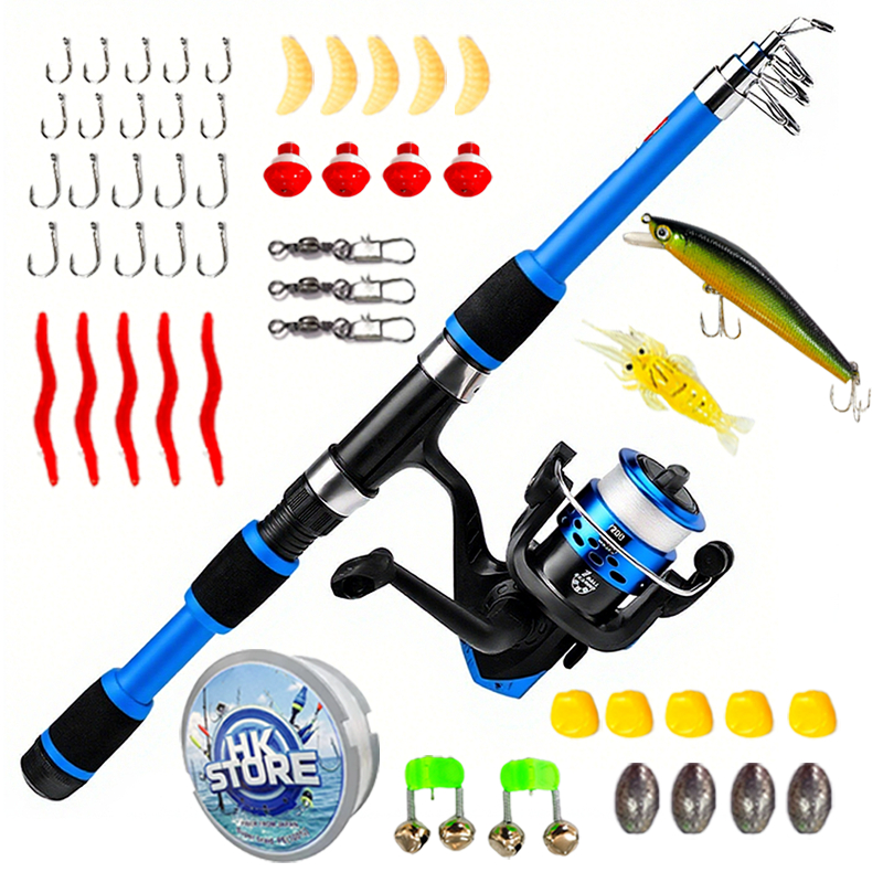 De Pesca Completo 1 Vara Telescópica 12 Libras + 1 Carretel Com Linha-Acessórios Iscas , Ganchos , Chumbadas