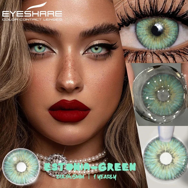 1 Par De Lentes De Contato Coloridas estonia-Verde Com Estojo Para Uso Anual Envio Do Brasil Rápido