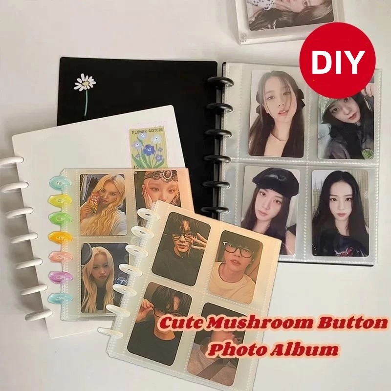 Mushroom Binder A5 para Photocard Kpop - 4 Bolsos por Página - Álbum de Coleção com Argolas de Cogumelo