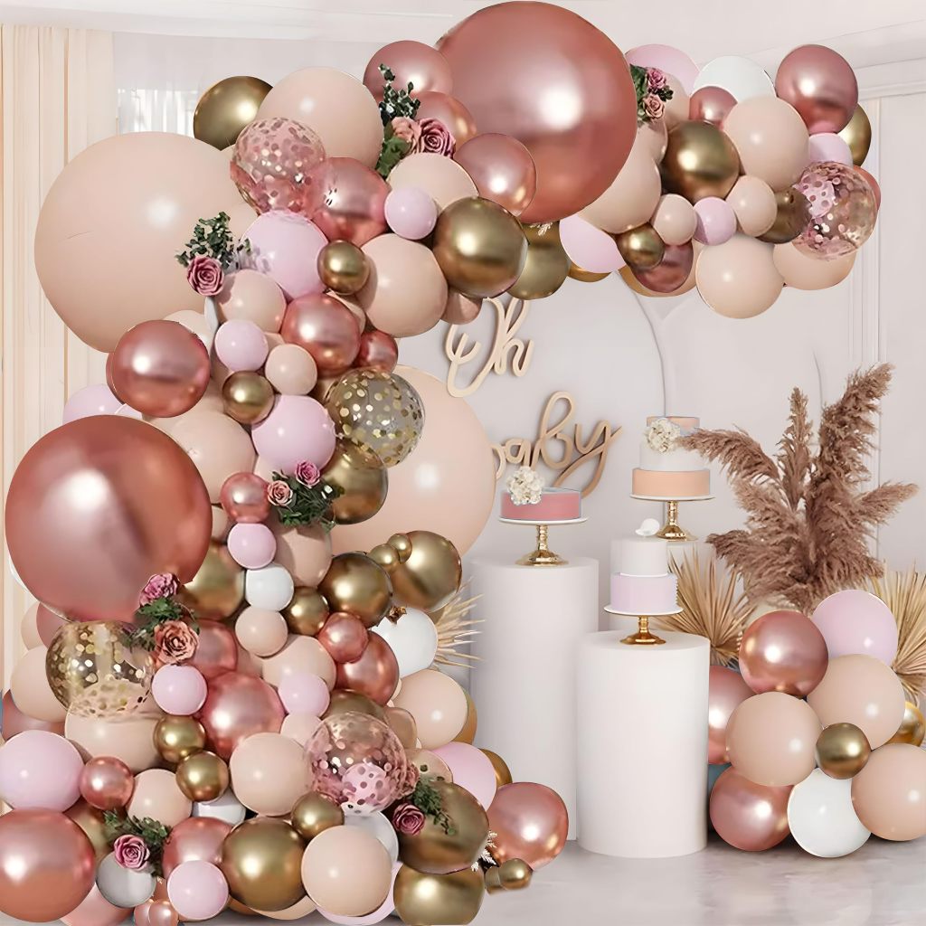Kit 144 Balão Rosa Gold Garland Set Confetti Em Pó Para Festa De Aniversário De Menina Decorações De Casamento