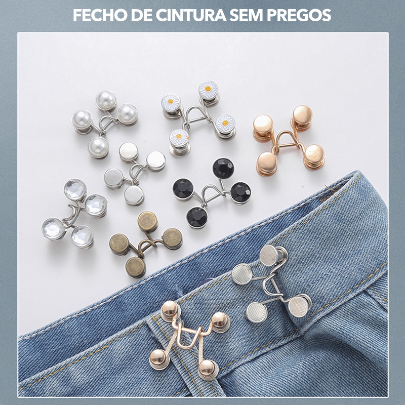 Apertador de Cintura Calça Jeans Sem Costura Pares Botão Ajustável Metal Para Calças e Saias Cores Variadas