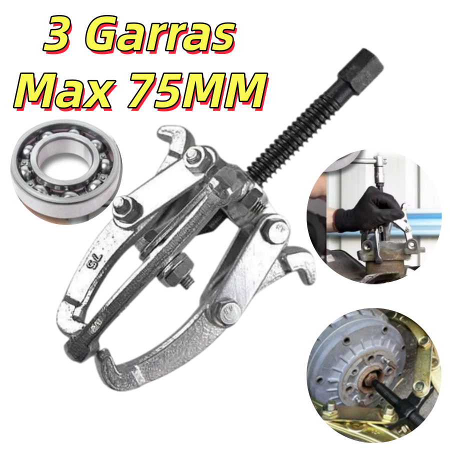 Saca Rolamento e Polia 3 Garras 75mm Aço Profissional Saca Polia Manual 3 Pol Metal Extrator