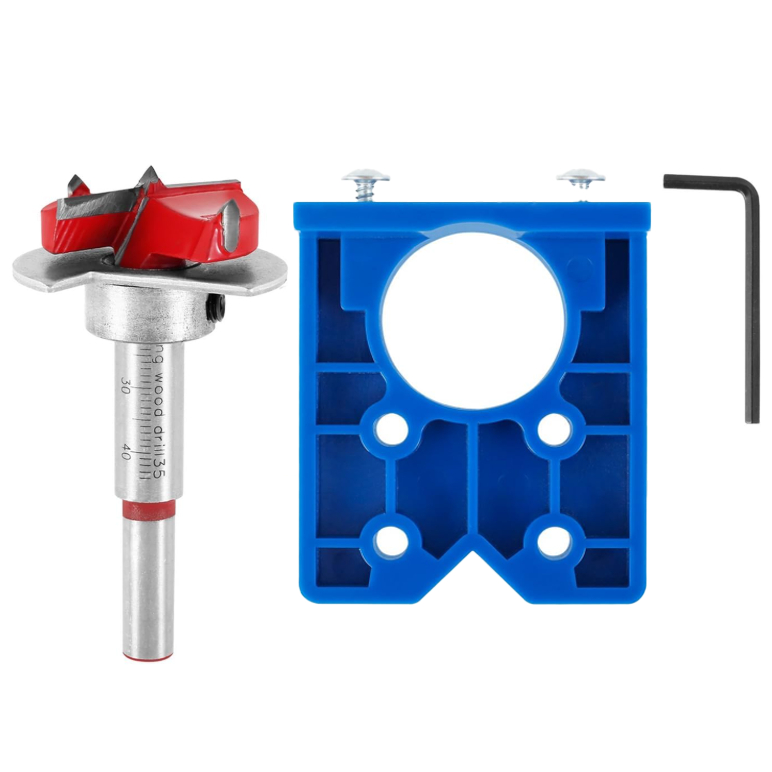 Kit Broca Forstner 35mm Dobradiça Com Limitador E Gabarito