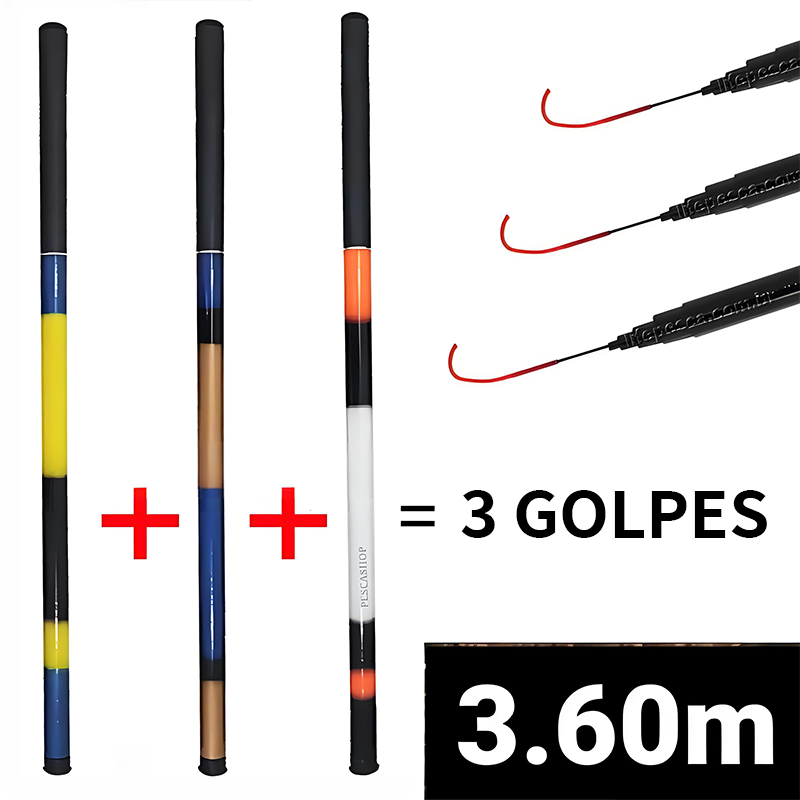 Kit De 3 Varas Telescópicas Lisas/3.60 m-40 % Carbono-Vara De Pesca Cw 8-18 lbs
