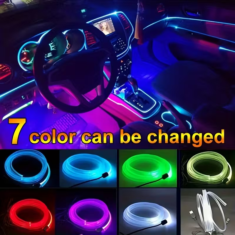 Fita LED Neon RGB Automotivo 7 cores 3 Metros Universais Do Carro Luzes Ambientais Cores