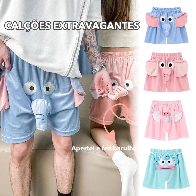 Pijama de Elefante Engraçado Casal Usa Shorts Fofos Calças de Verão Casa Nariz Voz Calça de Pijama Casal