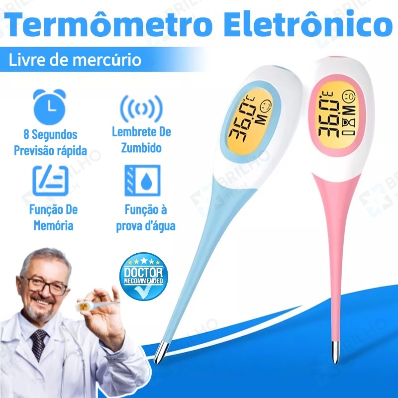 Termômetro Digital com Medição Rápida de 8 Segundos para Adultos e Crianças Cabeça Macia Oral Axila °F/°C-BT