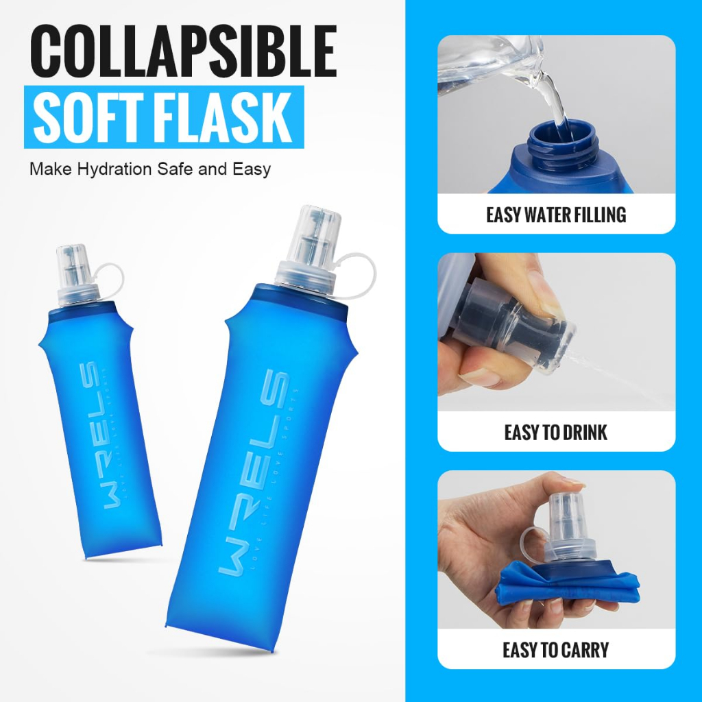 garrafa de água silicone squeeze corrida de rua running mole garrafa dobrável  esporte ao ar livre hidratação 500，200ml