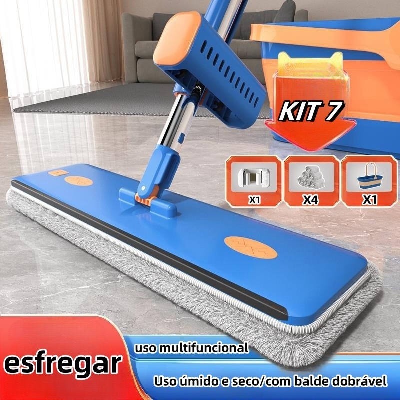 haosin Kit 7 Peças Esfregão com Balde Dobrável - Limpeza Sem Enxágue (Seco/Úmido) e Absorção Total