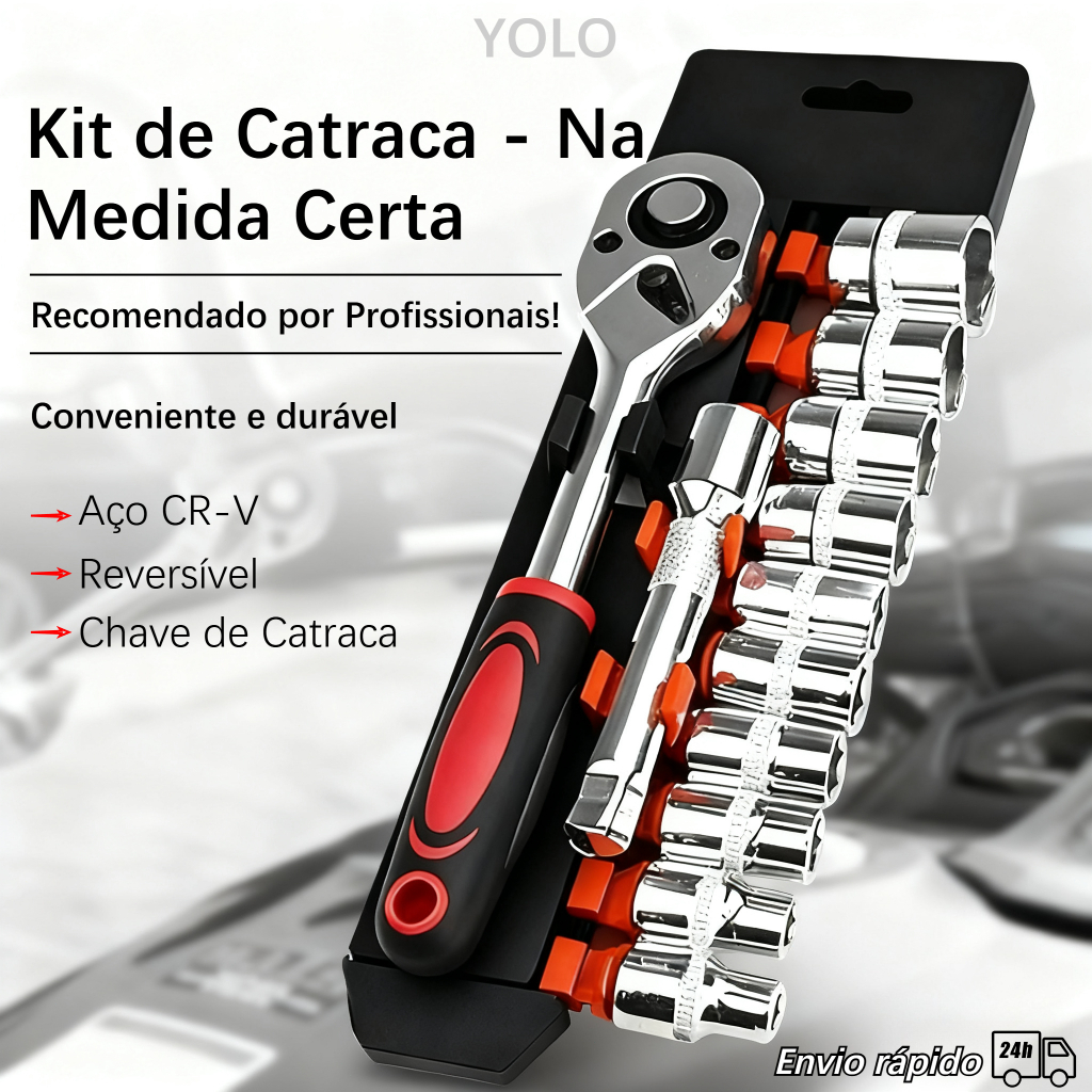 Conjunto de Soquete e Chave Catraca Drive 12 Peças com Extensão e Soquetes 4-13mm