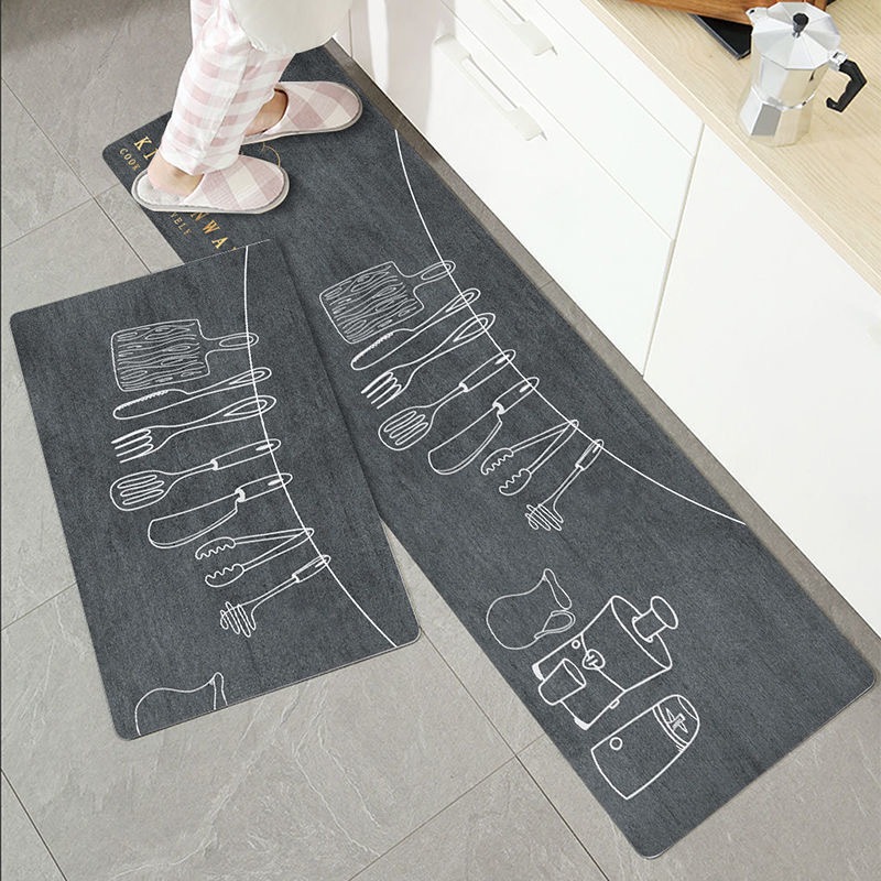 【Kit 2 pcs】 Tapete Cozinha Estampado Antiderrapante Lavável Moderno Secagem Rápida Acabamento Premium