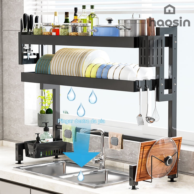 Escorredor De Pratos Suspenso Preto 65 Cm Rack De Cozinha Organizador De Aço Inoxidável