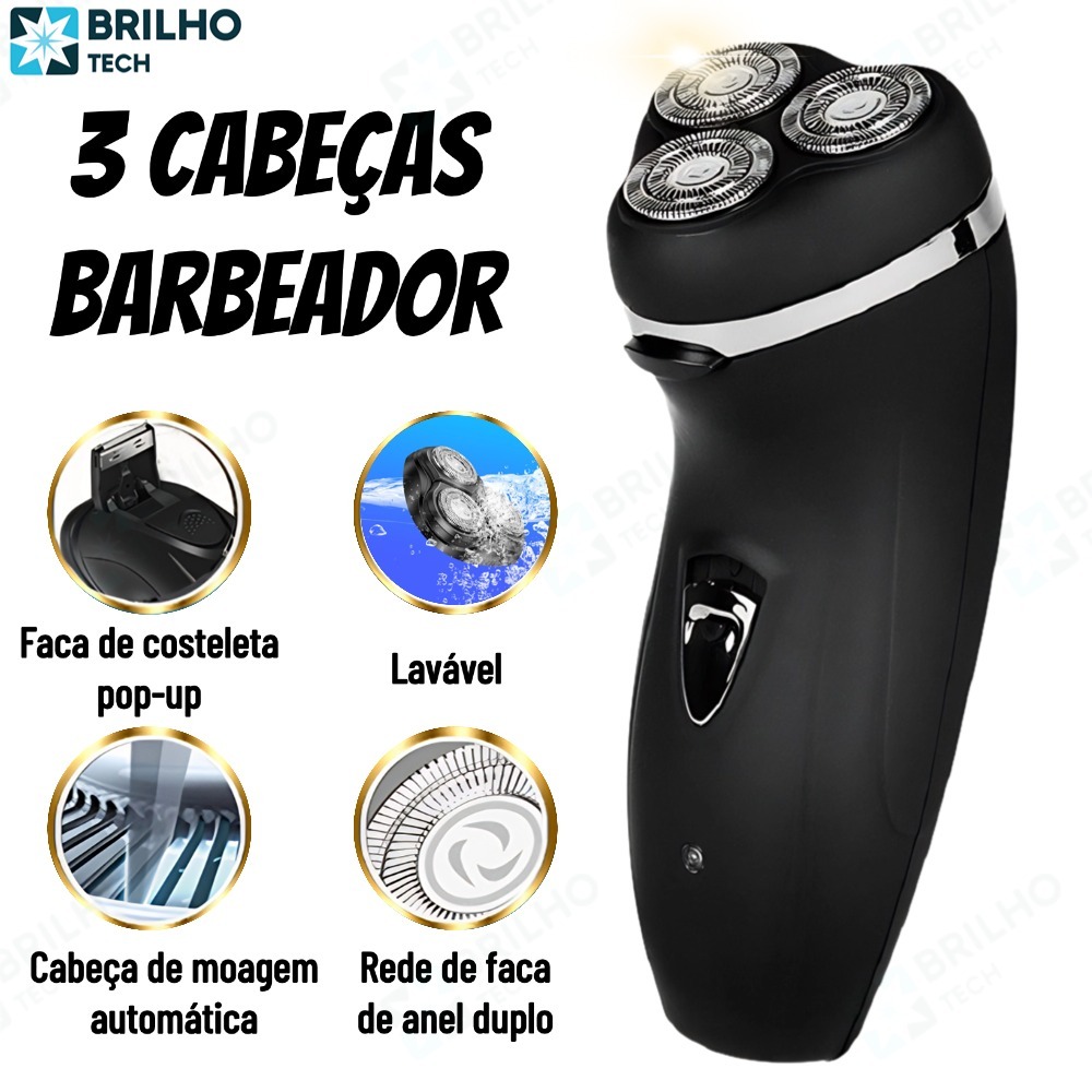 [Máquina De Barbear Masculina Recarregável 220V 4D 3 Cabeças | TDU 220V Homens Elétrico Barbeador De Barba De Cabeça