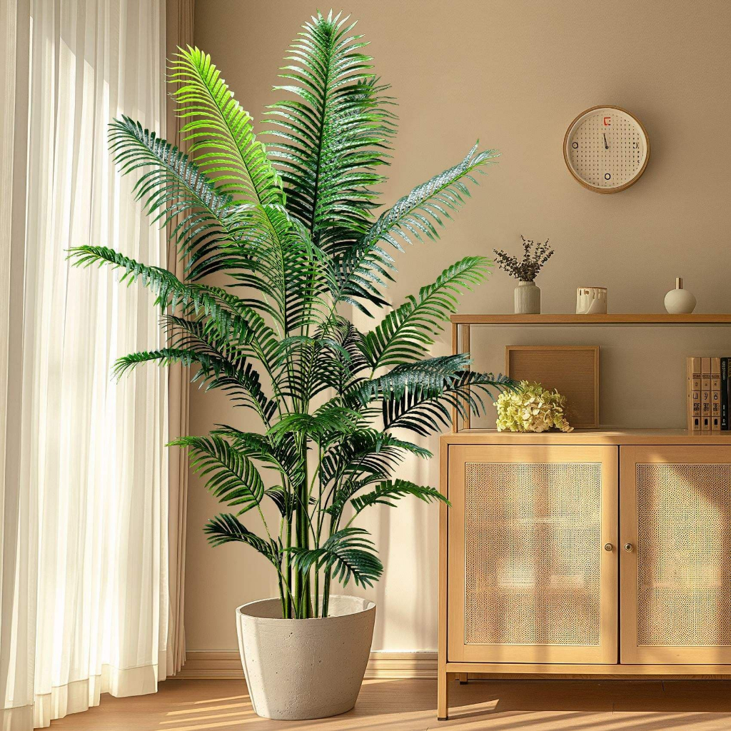 75CM 18 Folhas Planta Artificial Palmeira Areca Real Toque