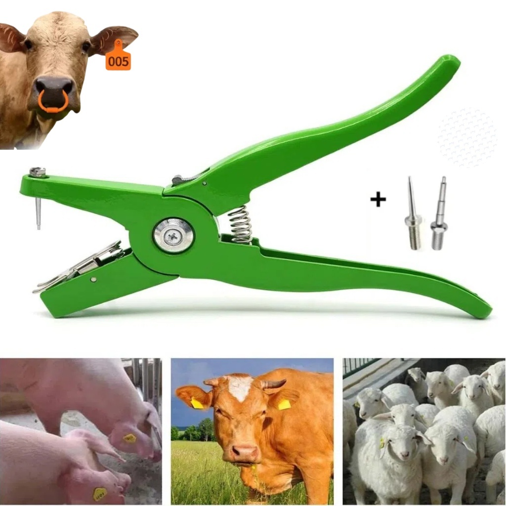 aplicador de brinco de gado alicate vaca marcador de orelha (2 agulhas + chave inglesa)