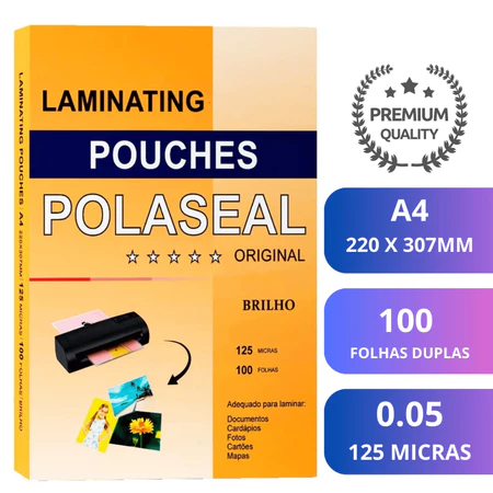 Polaseal Plastico Para Plastificacão 100 Folhas Com Brilho Masterprint A4 70mic