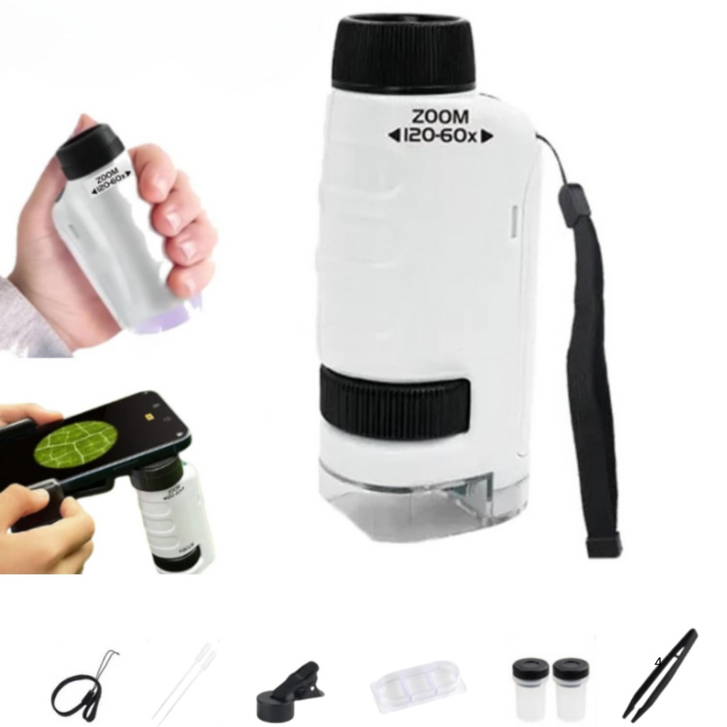 Microscópio de Mão Alta Ampliação 60X-180X para Estudos Infantis e Plantas
